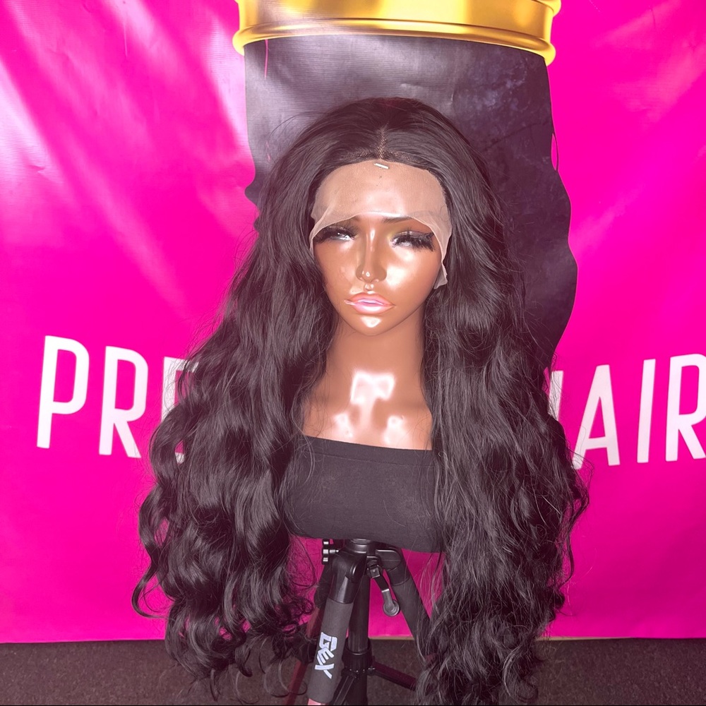 34inch Jet Black Loose Curly 13x2.5inch Lace Front Synthetic Hair Wig
